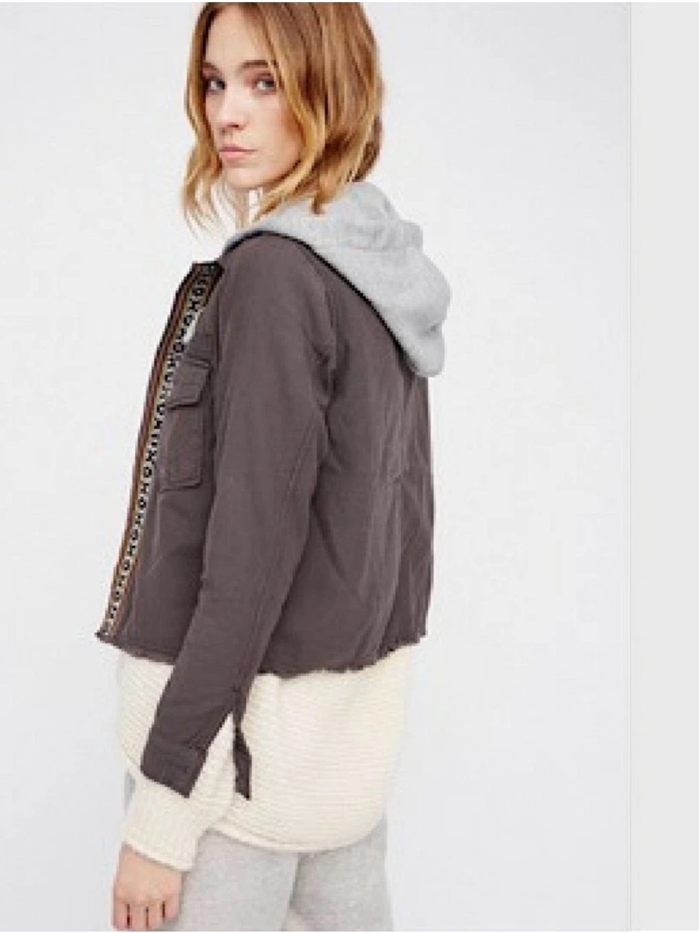 FREE PEOPLE WEEKEND WANDERER EMBROIDERED MILITARY HOODIE JACKET | SMALL